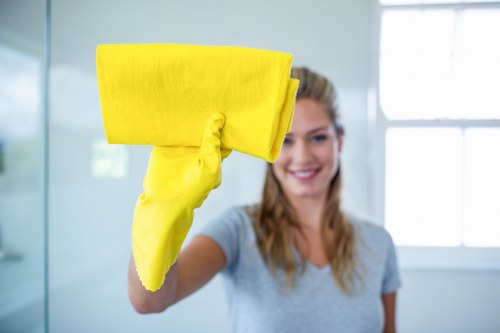 Professional cleaner handling hard-to-reach windows in Brompton